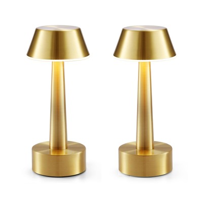 2 Pack Small Cordless Table Lamp, Battery Operated Gold Lamp for Restaurant D...