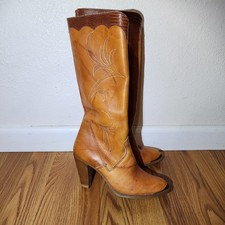 Vtg 70s RARE Dingo Womens 6 M Western Cowboy Boots Brown Leather Brass Toe Cap