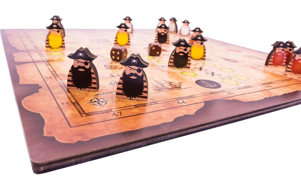 Piraten Ludo aus Holz, Brettspiel 40x40cm, für 2-4 Personen, Würfelspiel - Bild 3 von 4