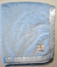 Little Giraffe Baby Blanket Luxe Faux Fur Blue Satin Trim 29x34 USA Made