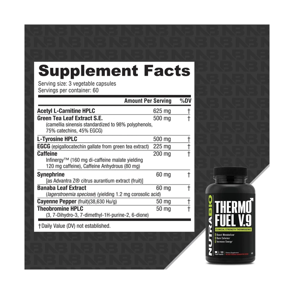 Queimador de gordura NutraBio ThermoFuel V9 - Impulsionador do metabolismo 180 cápsulas - Imagem 2 de 4