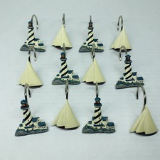 Lighthouse Shower Curtain Hooks Complete Set of 12 Nautical Charm Bathroom Decor