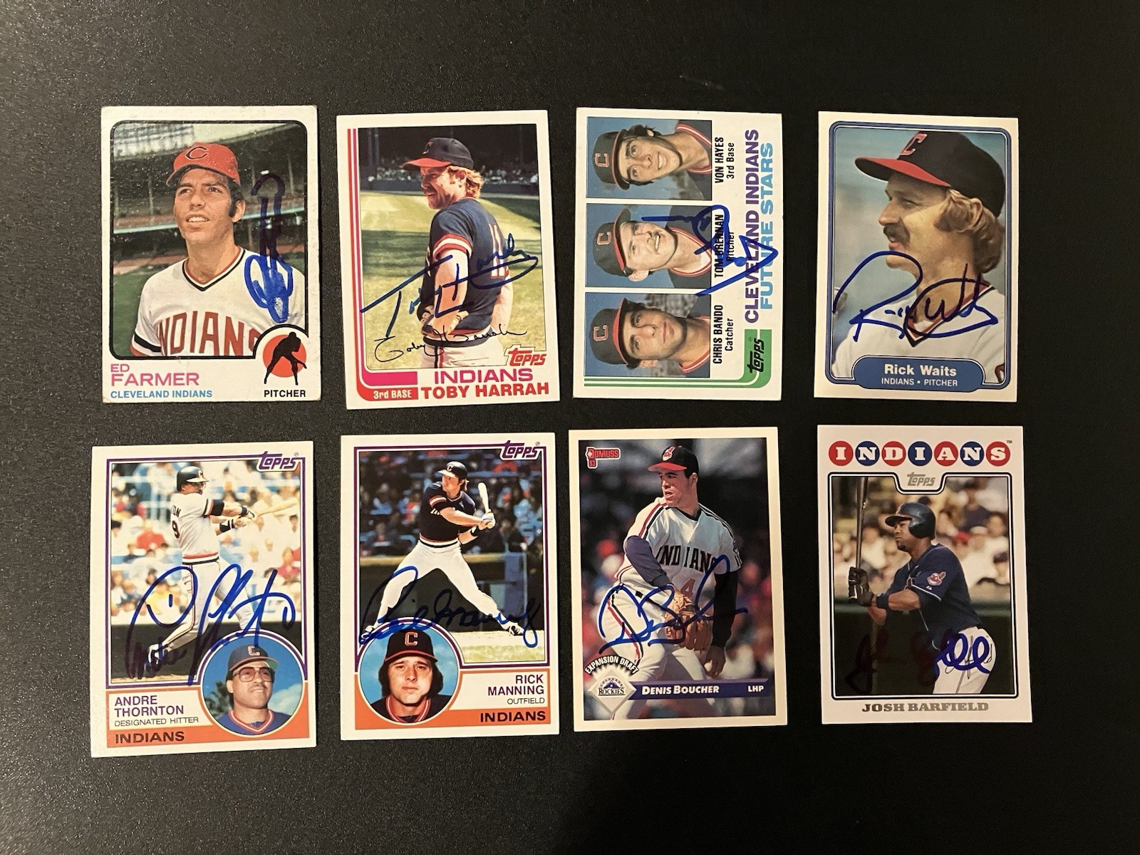 Cleveland Autographed Card Lot (8), Toby Harrah, Thornton, Manning, Waits