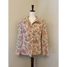 Talbots Vintage Blazer Cotton and Silk Mix Floral Beige Size P 14