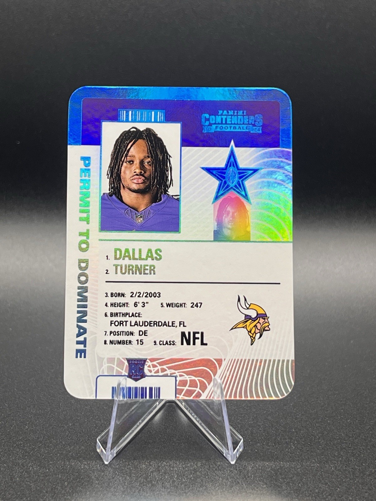 2024 Panini Contenders #14 Dallas Turner Permit To Dominate RC Case Hit