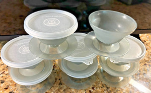 8 Vintage Tupperware Smoke Grey Pudding Parfait Dessert Cups with 7 Lids #754