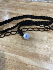 Vintage Retro Black Seed Beaded Belt With Adjustable Sizing