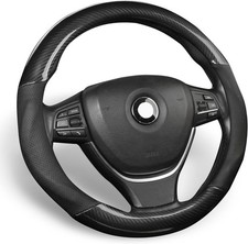 Black Carbon Fiber Leather Steering Wheel Cover Universal 15 Black