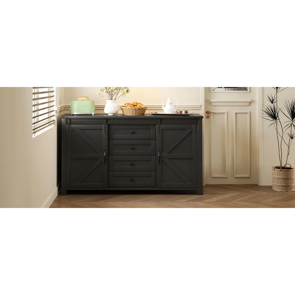 Aparador de 55,1 pulgadas con gabinete de almacenamiento de granja con puertas correderas de granero Foto 3 de 4