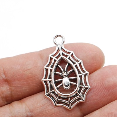 12 or 30PCS Antique Silver SPIDER and Web Charm Pendant, Halloween JHS856