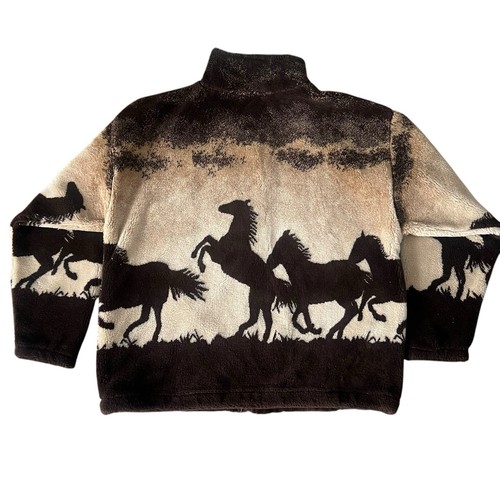 Vtg Black Mountain Large 90s AOP Wild Horse Outdoor Fleece Jacket Size Large - Picture 2 of 8
