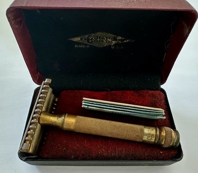 Vintage 1920 Gillette Safety Razor Heavy Gold TECH w/ Original Box