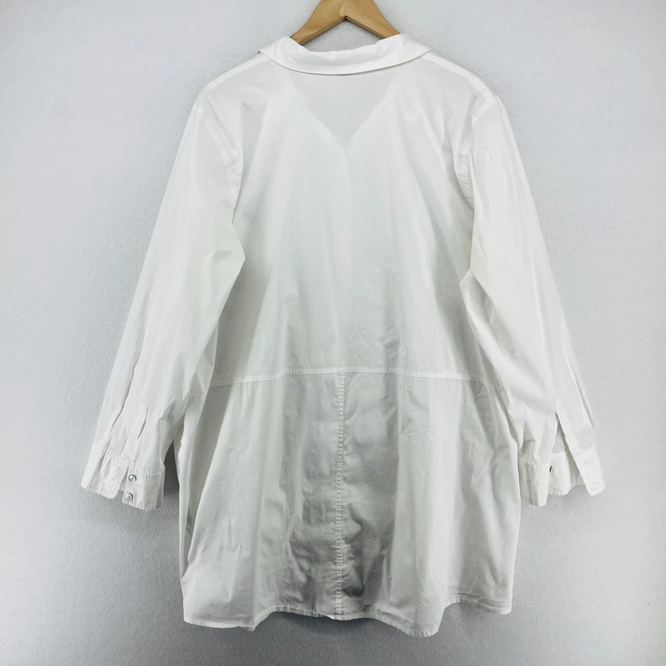 EILEEN FISHER Dress 2X Organic Cotton Poplin Shirtdress Tunic Button Up White - Image 2 of 4
