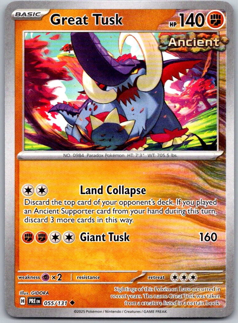 Great Tusk 055/131 Uncommon Prismatic Evolutions Pokemon Near Mint