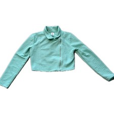 Pastel Coquette Moto Jacket XL 16 Mint Green Textured Cropped Biker Zip Shrug