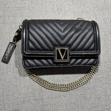 Victorias Secret Mini CrossBody Shoulder Bag Purse Black Gold Chain Quilted