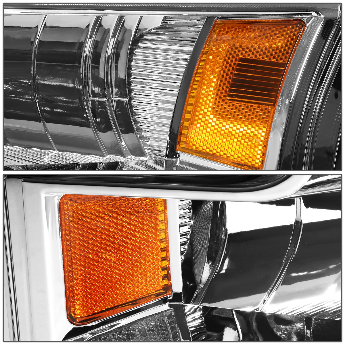 Pair Of Chrome Housing Clear Corner Headlights For 2015-2017 Ford F150 (Halogen Models)