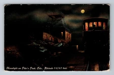 Pike's Peak CO-Colorado Moonlight On Top Vintage Postcard Standard Souvenir PC