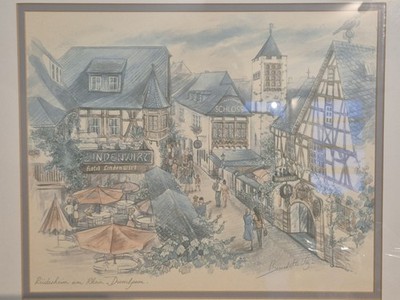 Rüdesheim am Rhein Drosselgasse Print by Bernadette Voz   Vintage Framed Artwork