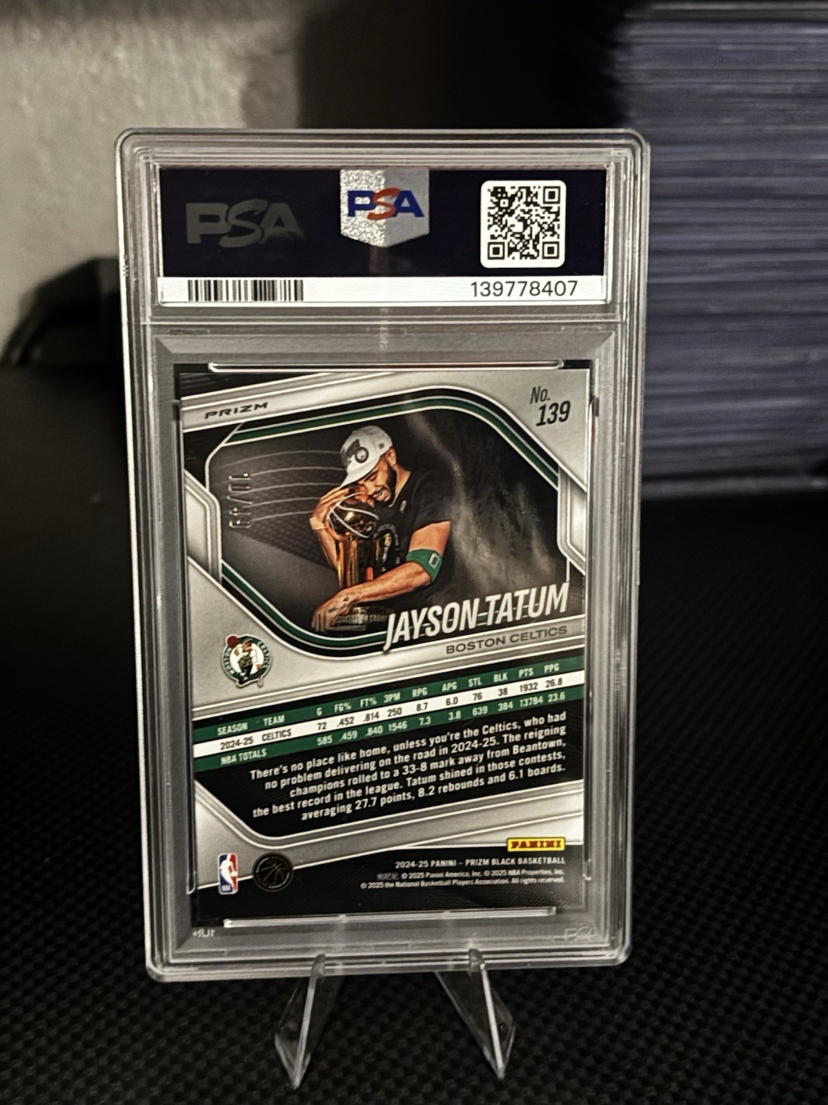 Panini 2024-25 Prizm Black Jayson Tatum #139 Orange Prizm /49 PSA 9 Celtics view 2