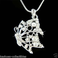 BUTTERFLY made with Swarovski Crystal Bridal Wedding Cute Pendant Necklace Xmas