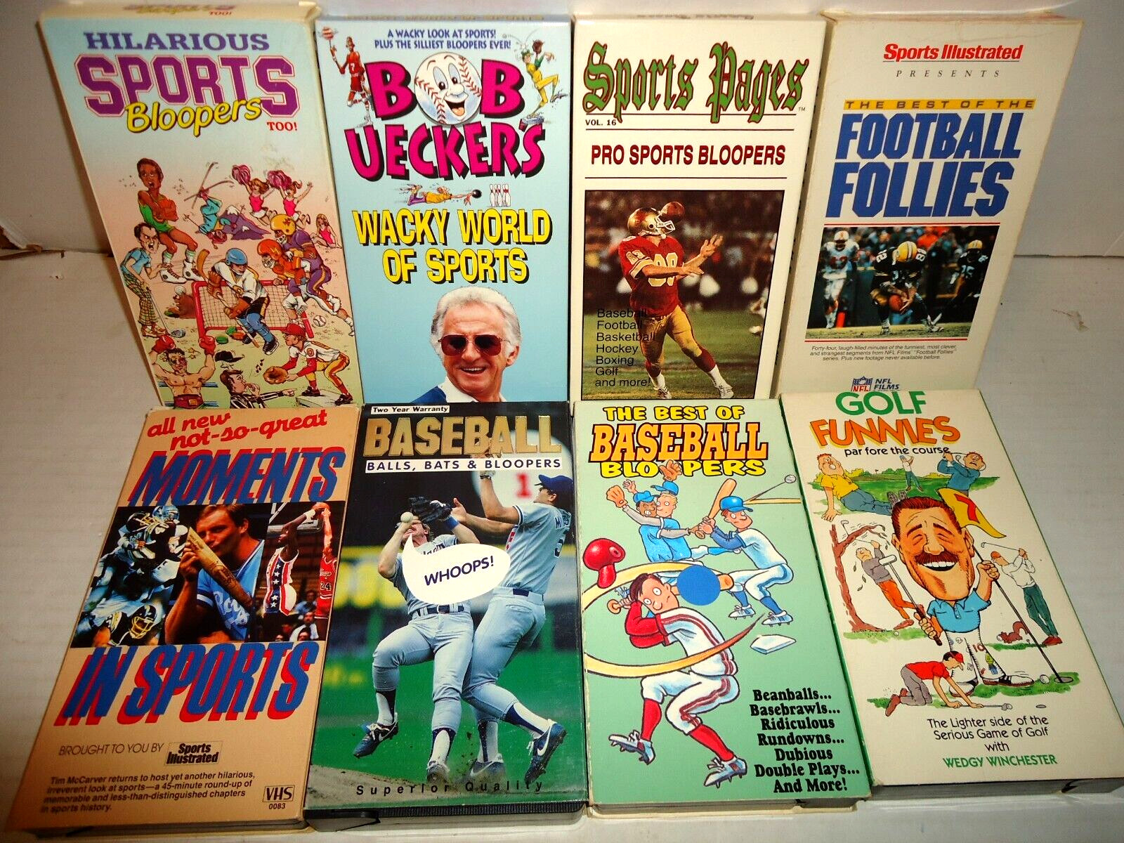 VHS Lot Of 8 Sports Follies & Bloopers- B-BALL-GOLF-UECKER-GOLF-FOOTBALL & MORE!
