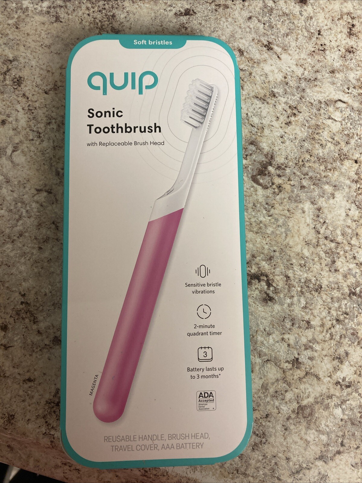 Quip Toothbrush Magenta Plastic Sonic Vibrating Bristles Battery Powered NEW eBay