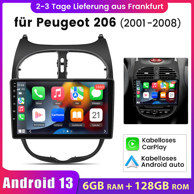 9'' Android 13 Auto Radio GPS Sat Nav RDS DAB+ WiFi RDS für PEUGEOT 206 2001-2008