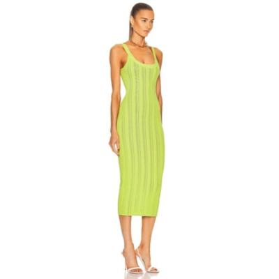 FLEUR DU MAL Sheer Stripe Knit Dress Womens Medium Lime Punch Green Midi  Stretch | eBay