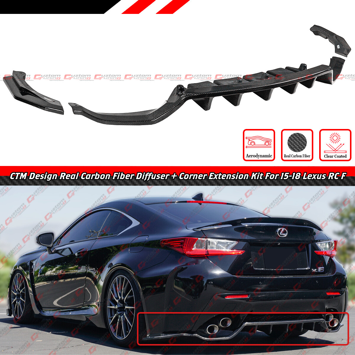 For 15-18 Lexus RC F RCF CTM Design Carbon Fiber Rear Diffuser W