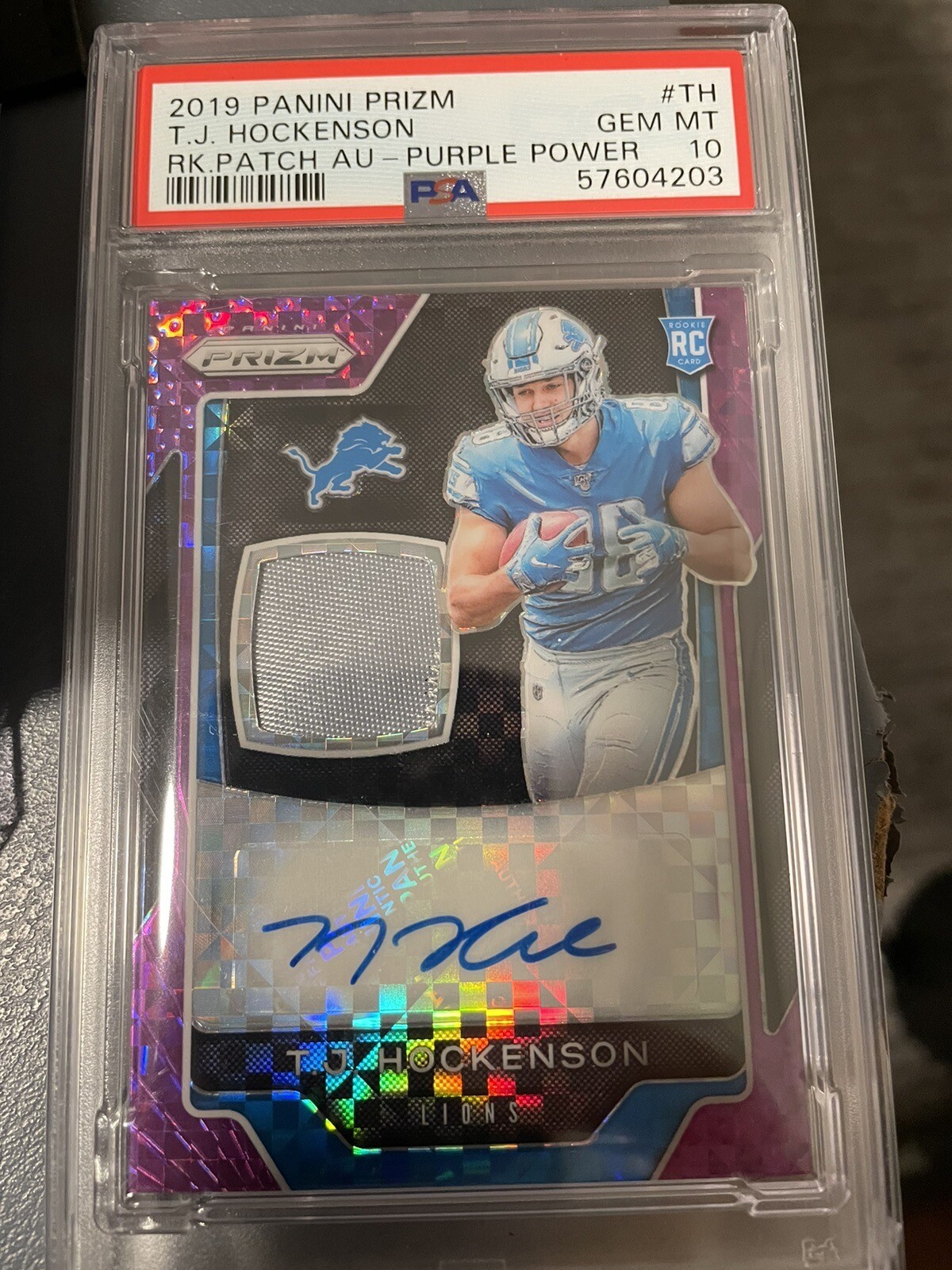 TJ Hockenson Panini Prizm Rookie Patch Autographs #TH Purple Power