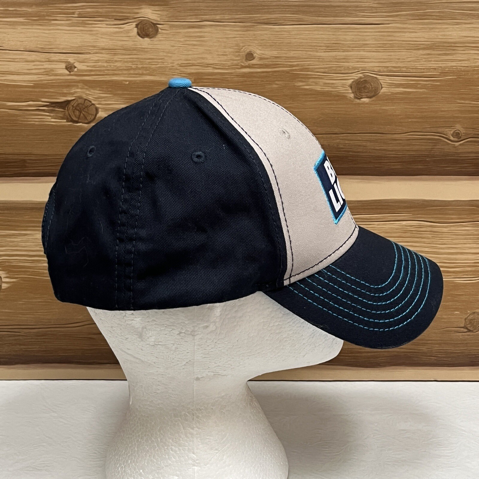 Bud Light Patch Hat Cap Strap Back Beige Blue Bee… - image 6