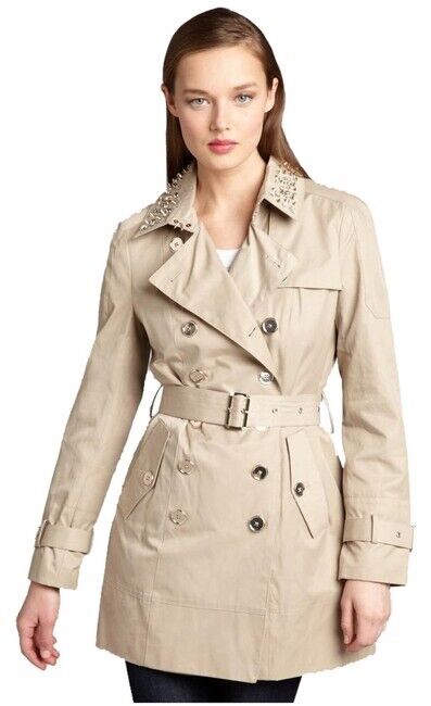 Sam Edelman Women's XS Studded Collar Belted Trench Coat Sam Edelman Women's XS Studded Collar Belted Trench Coat