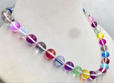 New 6/8/10/12mm Multicolor Gleamy Rainbow Moonstone Round Gems Necklace 18'' 光
