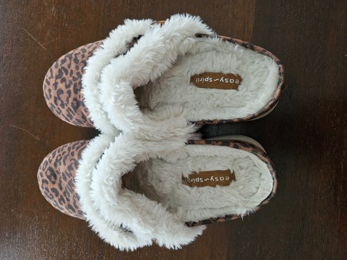 Easy Spirit Brown Faux Sueded Faux Fur Slide On Slippers Size 7 M - Picture 3 of 6
