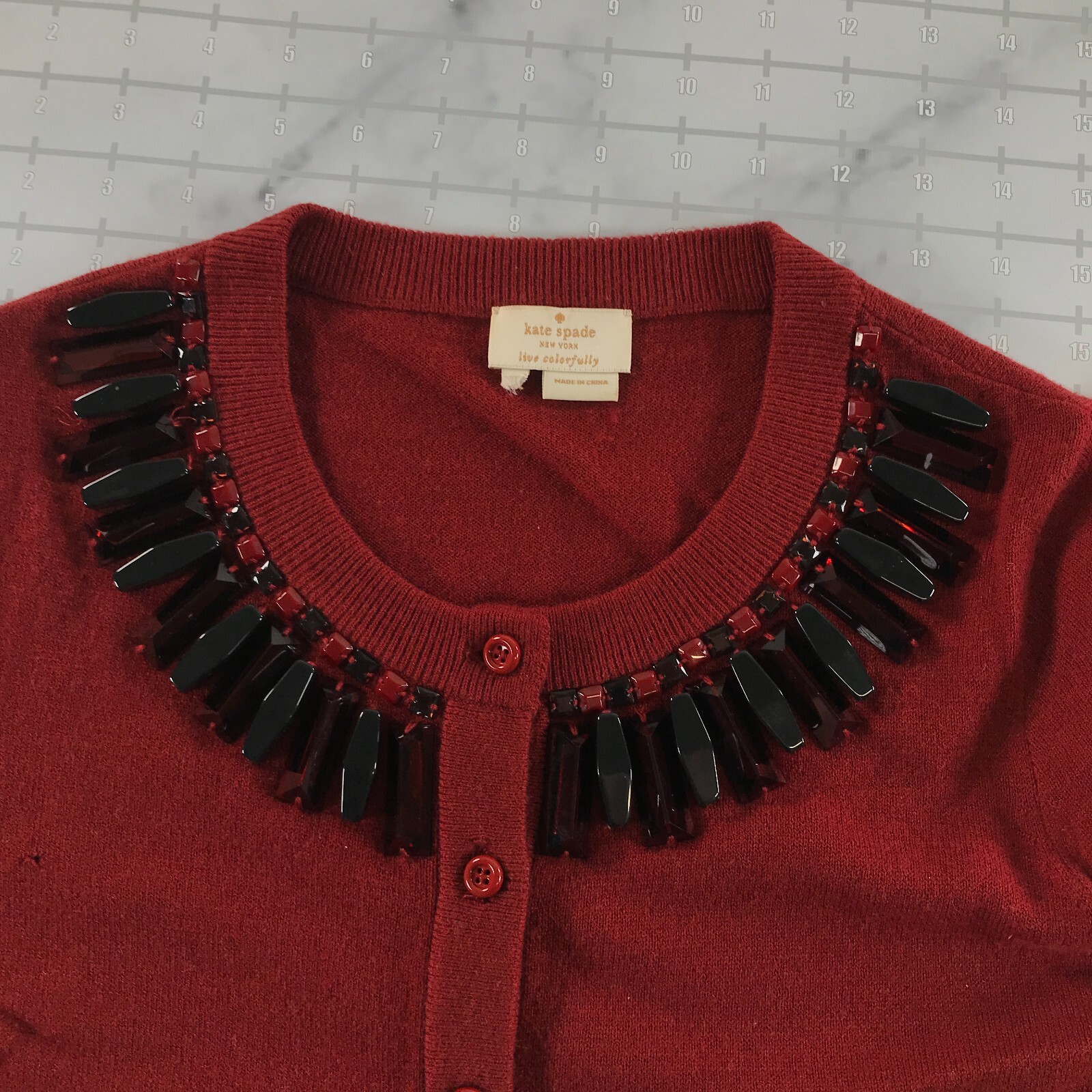 Kate Spade Sweater Womens Medium Red Button Front Beaded Neck thumbnail 7