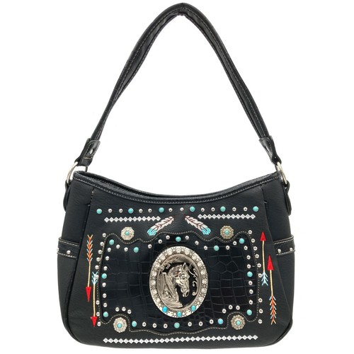 Wild Western Horse Embroidery Western Floral Concealed Carry Handbag Hobo Purse - Picture 2 of 9