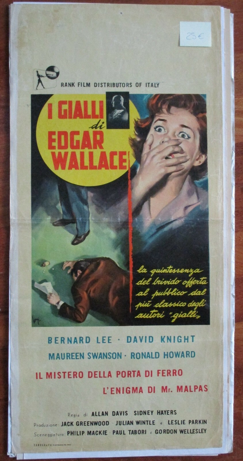 Locandina originale film I GIALLI DI EDGAR WALLACE (1960) - Regia di Allan Davis