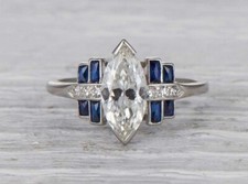 2 CT White Marquise Cut CZ Sapphire Art Deco Antique Wedding 925 Silver Ring