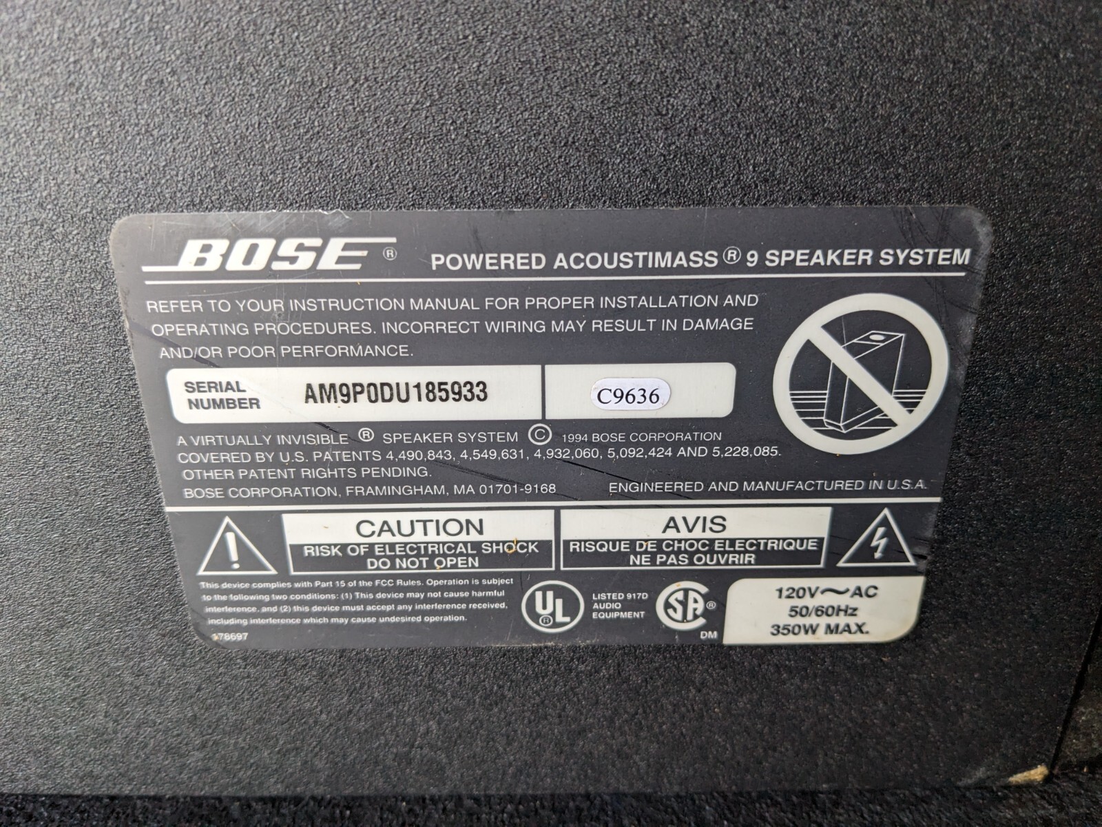 BOSE Acoustimass 9, 350 Watt Powered Bass Subwoofer Speaker, Black