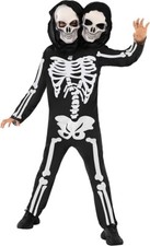 Kids 2 Headed Skeleton Costume Boys Girls Scary Halloween Jumpsuit  Mask
