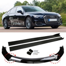 Gloss Front Bumper Spoiler Lip Splitter + Side Skirts For Audi A6 S6 RS6 Saloon