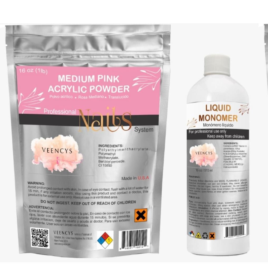 Veency Sculpting Powder Acrylic Nail pink and liquid monomer(16 oz+16 oz Combo)