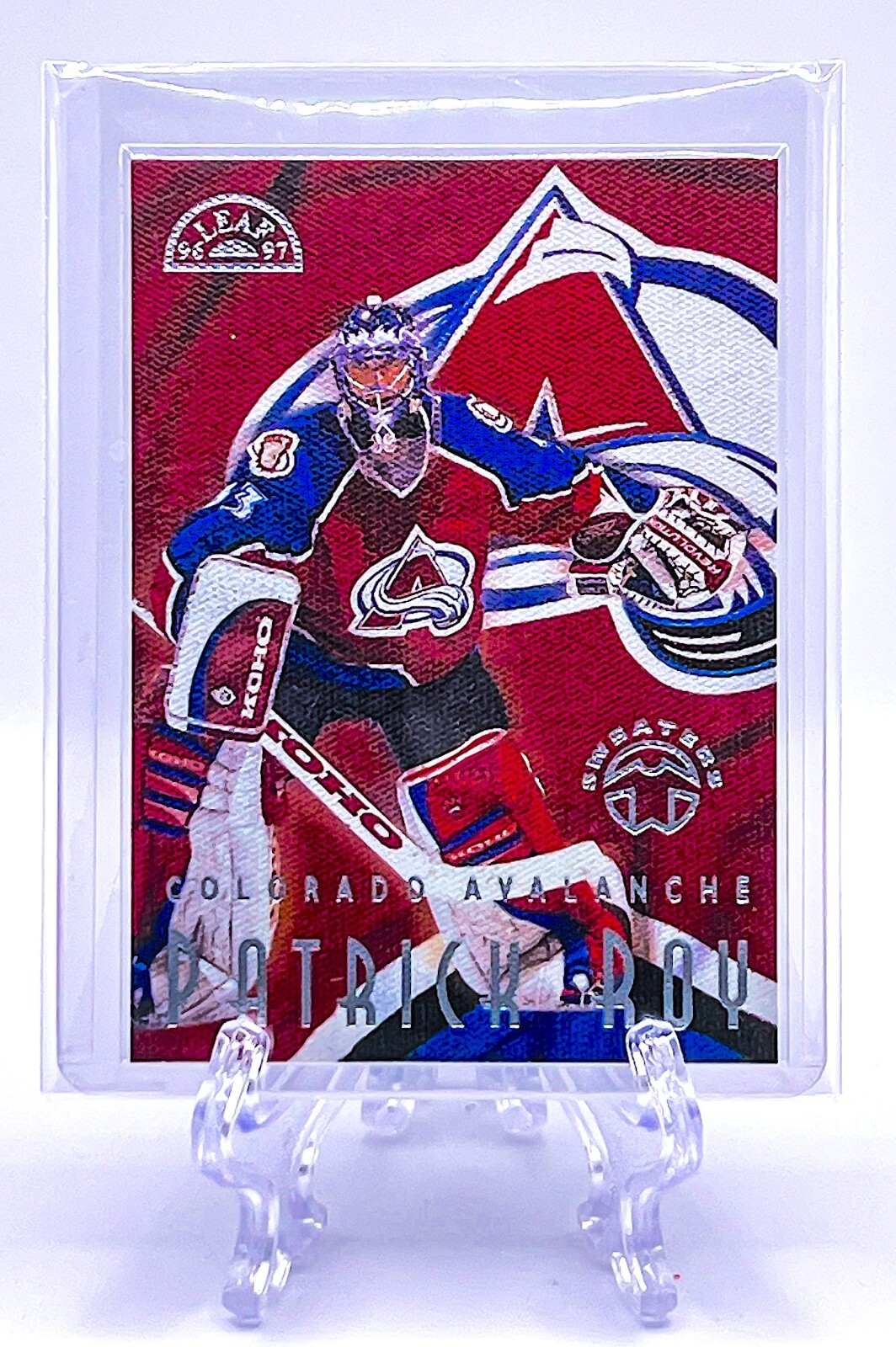 PATRICK ROY 1996 Leaf #2 AWAY SWEATERS INSERT /5000 AVALANCHE LEGEND & HOF GOAT