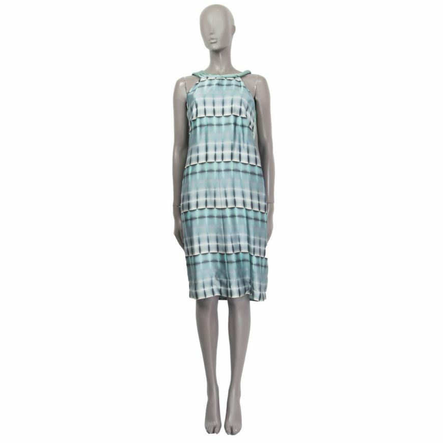 60207 auth GIORGIO ARMANI bleu TIE-DYE SATIN Sleeveless Dress 40 S