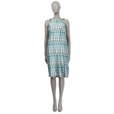 60207 auth GIORGIO ARMANI bleu TIE-DYE SATIN Sleeveless Dress 40 S