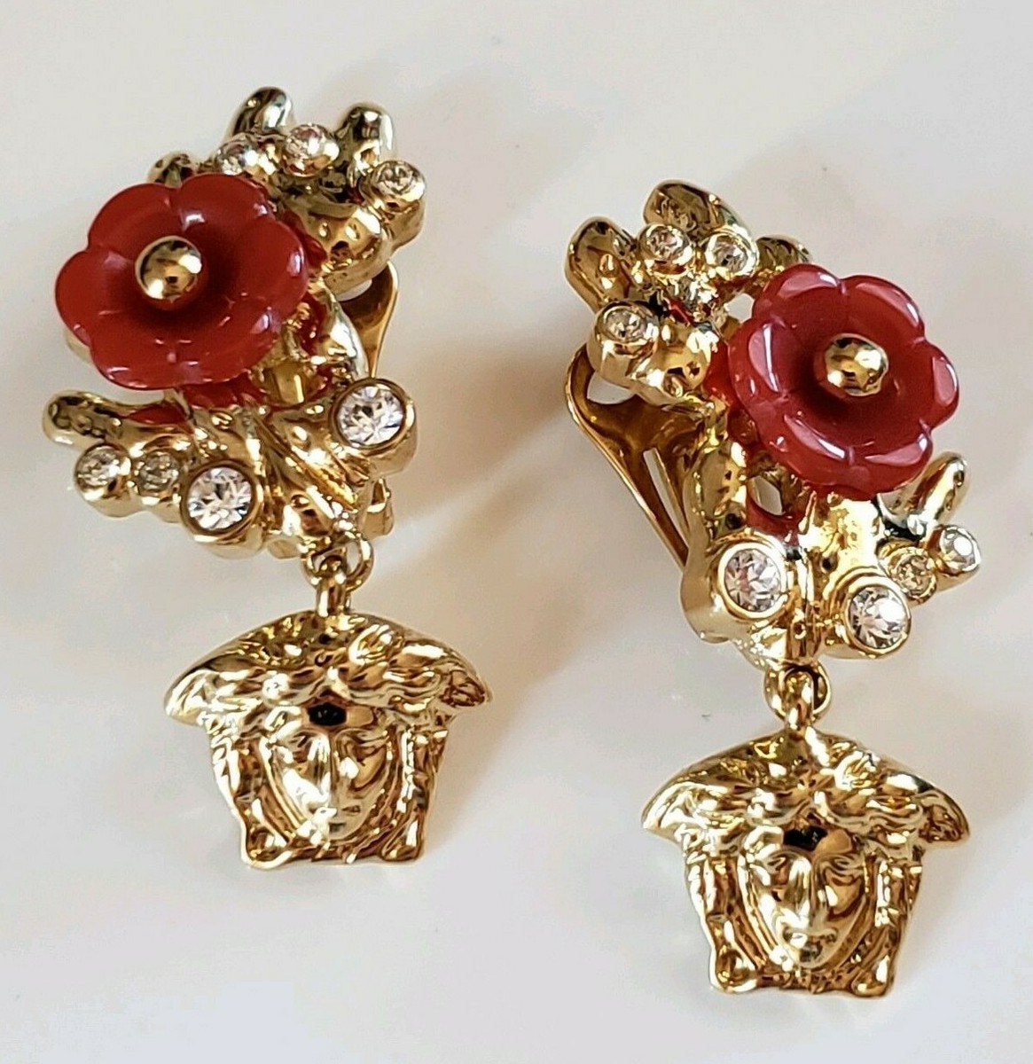 【関税&送料込み】Versace Earrings The Greek Medusa Access VERSACE ROSE GREEK KEY GOLD MEDUSA EARRINGS | eBay