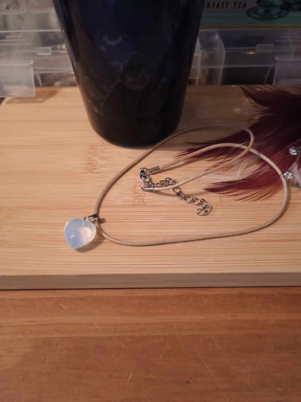 Necklace -Dangle Drop Choker Necklace - Heart Gemstone