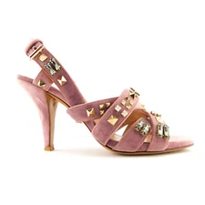 VALENTINO Size 7 Mauve Velvet Rockstud Crystal Heels Pumps Shoes Eur 37