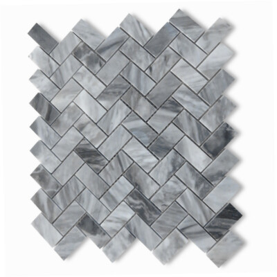 K71XP Bardiglio Gray Dark Grey Marble 1x2 Herringbone Mosaic Tile Polished